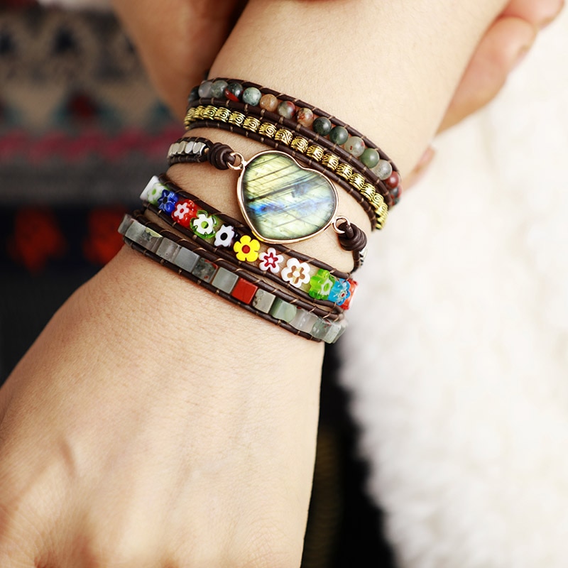 North Gardens Labradorite Heart wrap bracelet