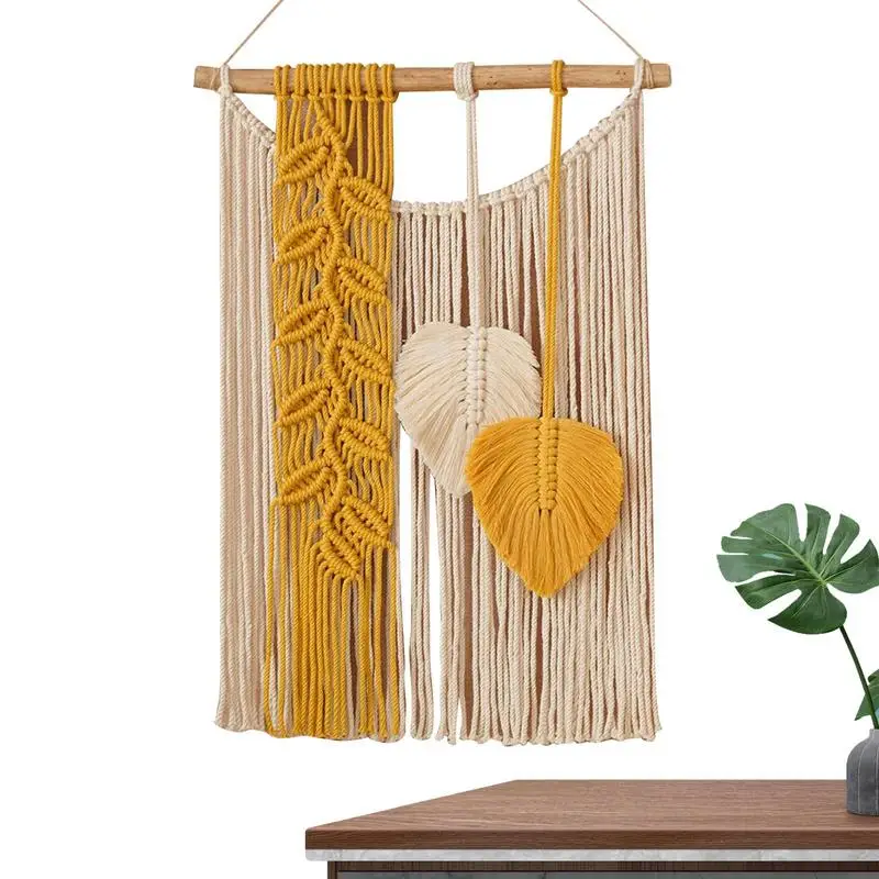 Boho Wall Tapestry Macrame orange leaf