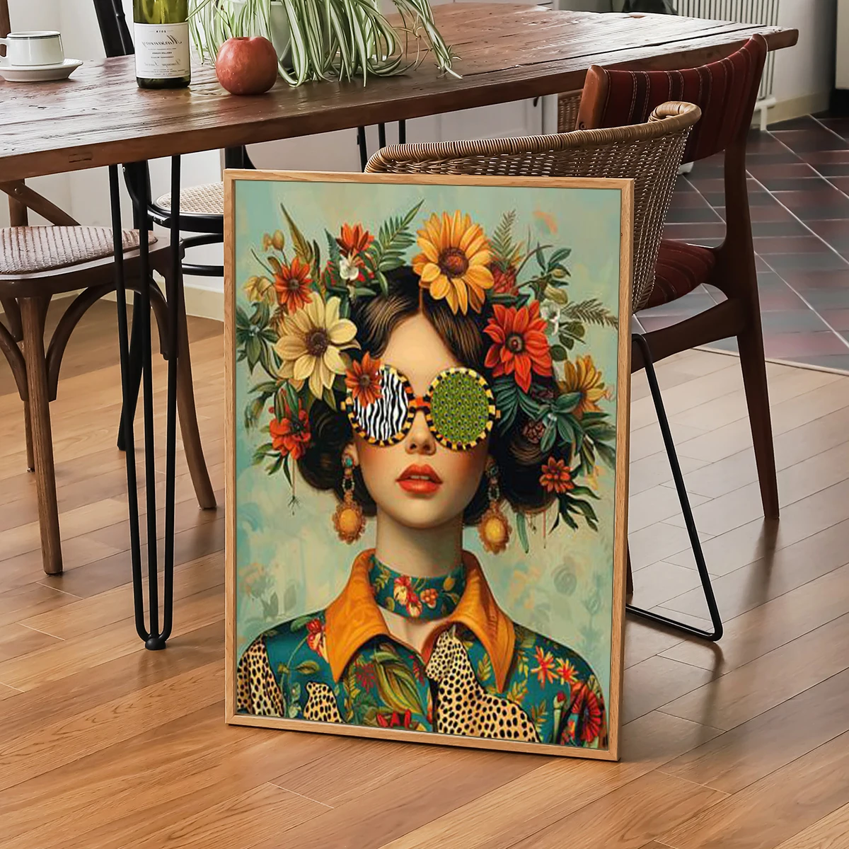 Woman With Flowers Wall Art Canvas Painting Portrait Poster