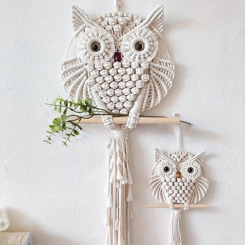 Owl Tapestry Hand-woven Owl Dream Catcher Wall Hanging Macrame Boho Decor DIY Apartment Dorm Room Home Decoration