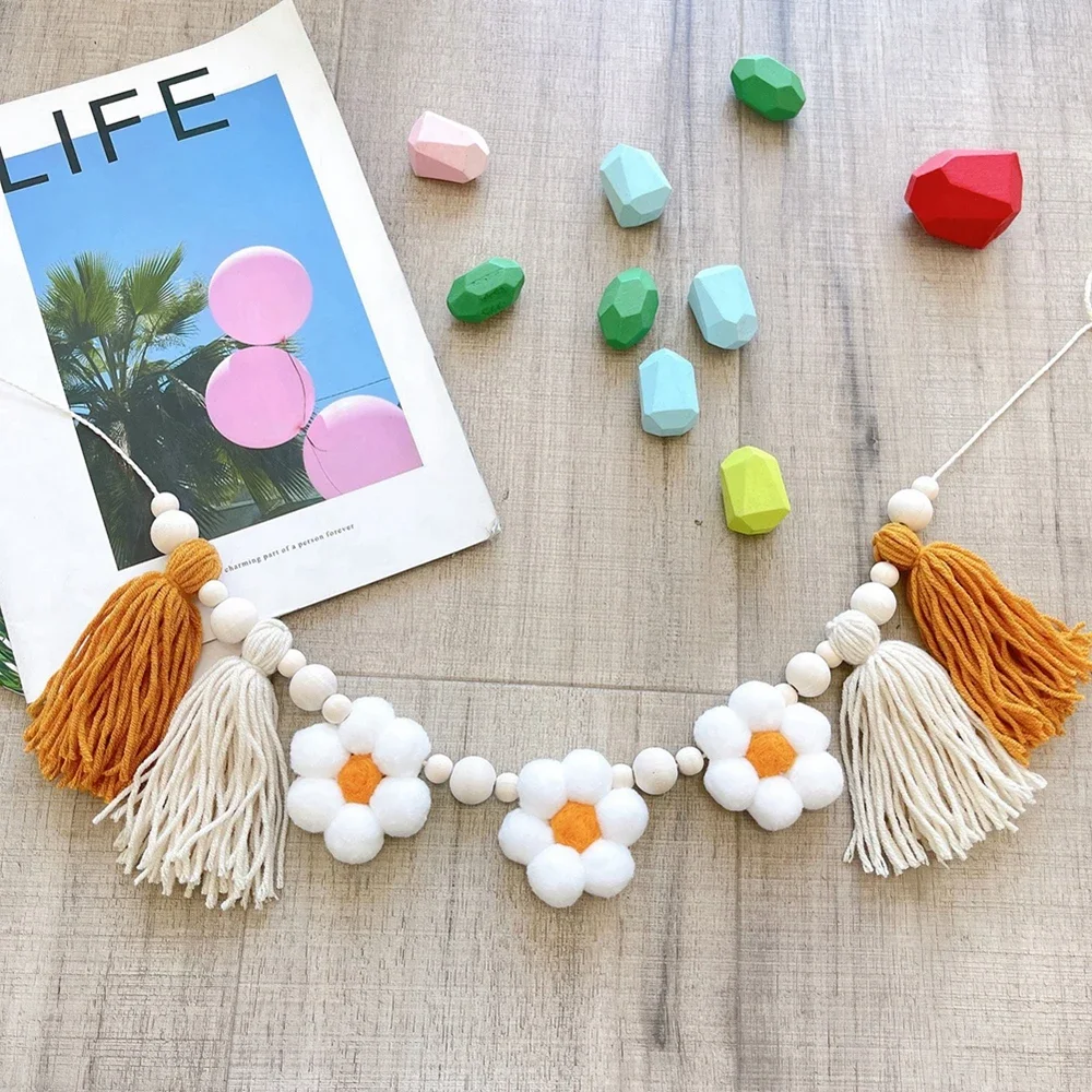 Boho Wall Hanging Tassel Garland With Wood Beads Nursery Children’s Room Decoration Photography Props Home Wall Hanging Decor