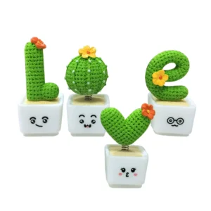 4Pcs Cactus Flower Figurine Decorative Micro Landscape Lovely LOVE Resin Small Potted Cactus Car Decoration for Home