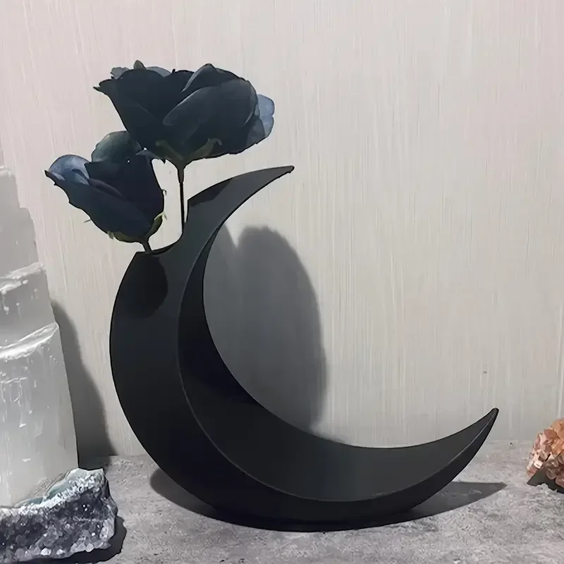 3D Printed Dried Flowers Vase Artificial Flower Pot Arrangement Gothic Moon Vase for Home Decor Creative Gift Desktop Ornament