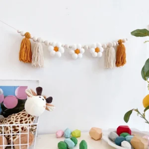 Boho Wall Hanging Tassel Garland With Wood Beads Nursery Children's Room Decoration Photography Props Home Wall Hanging Decor