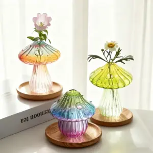 Boho Glass Mushroom Vase - Handcrafted Hydroponic Cylinder Planter for Living & Dining Room