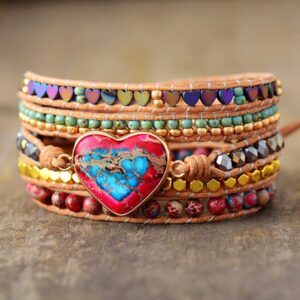 Hippie Heart Leather Wrap Bracelet
