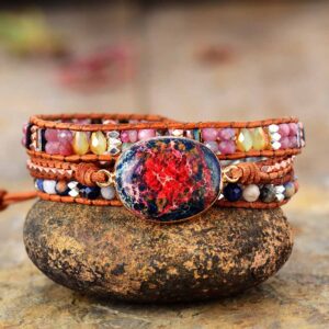 Galaxy Jasper wrap Bracelet Brown Leather