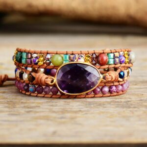 Fancy Art Amethyst Leather Wrap Bracelet